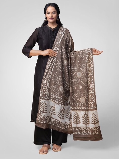 

Unnati Silks Brown & White Printed Pure Cotton Tie and Dye Dupatta