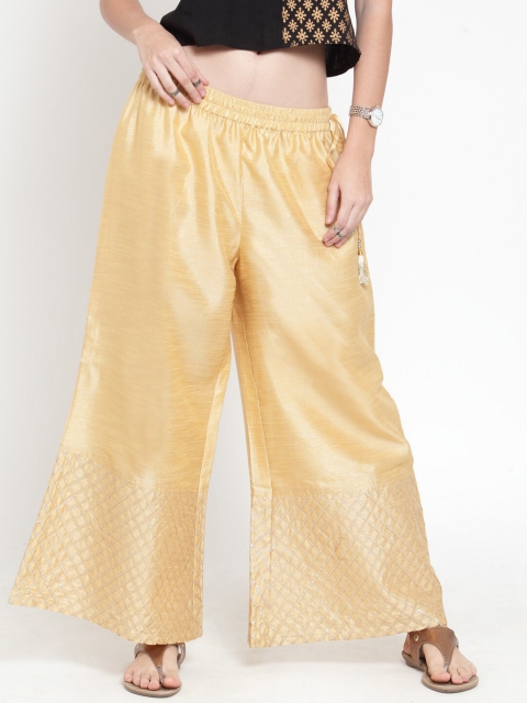 

KSUT Women Gold Embroidered Ethnic Palazzos