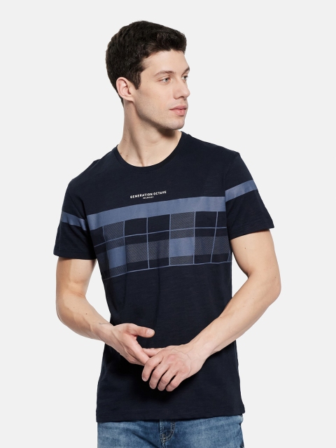 

Octave Men Navy Blue Printed T-shirt