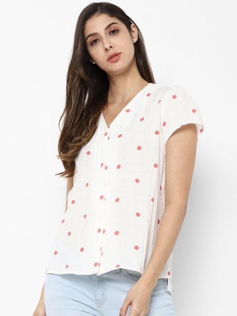 

Allen Solly Woman White Polka Dots Printed Regular Top