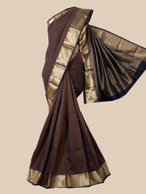 

Pothys Navy Blue & Brown Woven Design Zari Pure Silk Kanjeevaram Saree