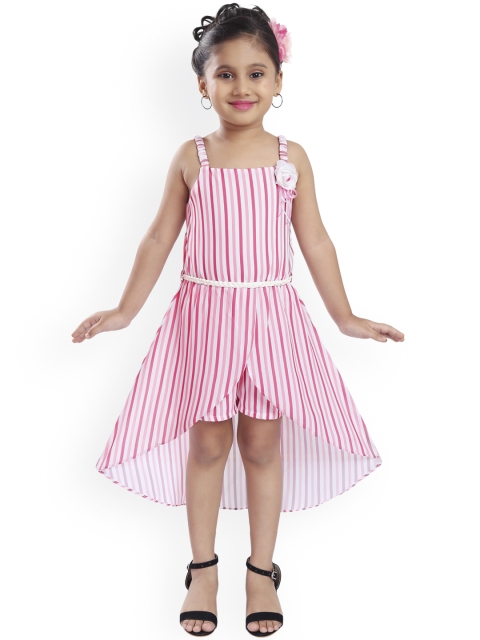 

Wish Karo Pink Striped Georgette Dress with Attached Shorts