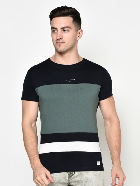 

Octave Men Olive Green & Black Colourblocked Cotton T-shirt