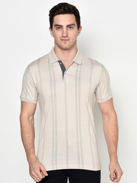 

Octave Men Cream Striped Polo Collar T-shirt