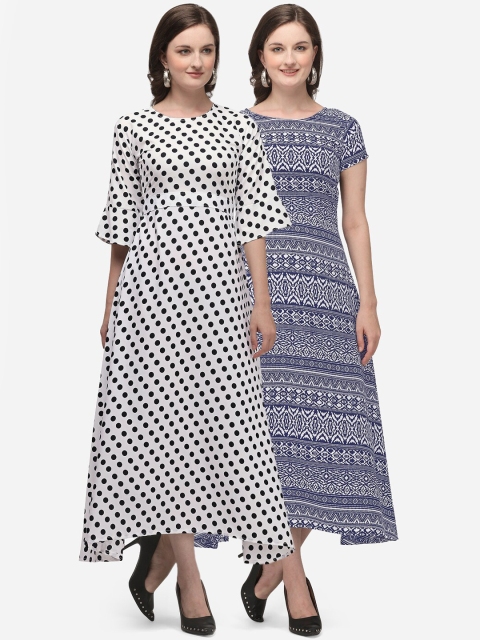 

SAADHVI Pack Of 2 Off White & Blue Crepe A-Line Maxi Dress