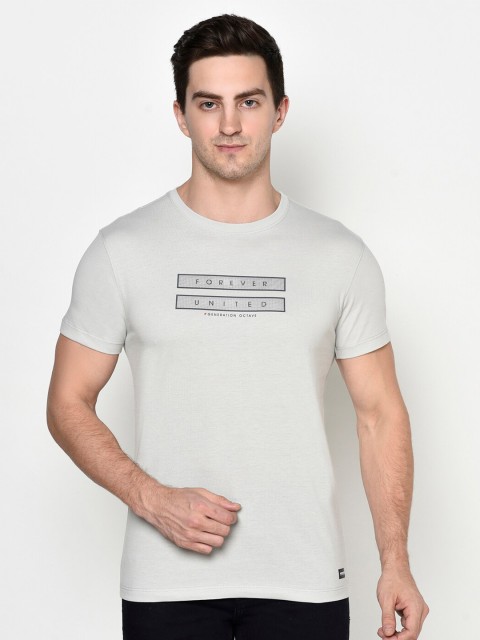 

Octave Men Grey Typography Printed Cotton T-shirt