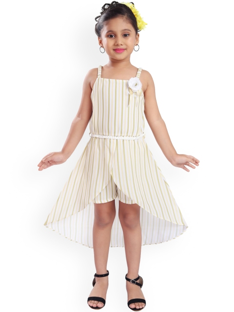 

Wish Karo Yellow Striped Georgette A-Line Dress