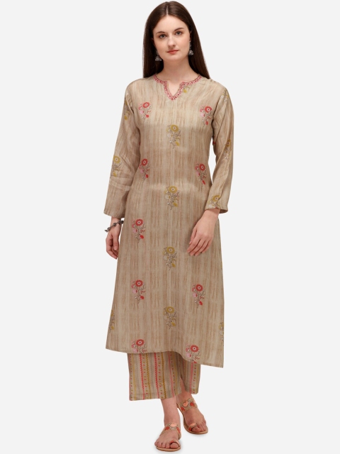

Seerat Women Camel Brown Floral Printed Kurta with Palazzos