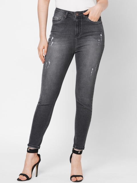 

TARAMA Women Black Skinny Fit High-Rise Mildly Distressed Heavy Fade Jeans
