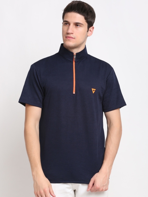 

GRIFFEL Men Navy Blue High Neck T-shirt