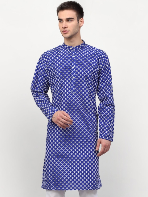 

Jompers Men Navy Blue & White Ethnic Motifs Printed Kurta