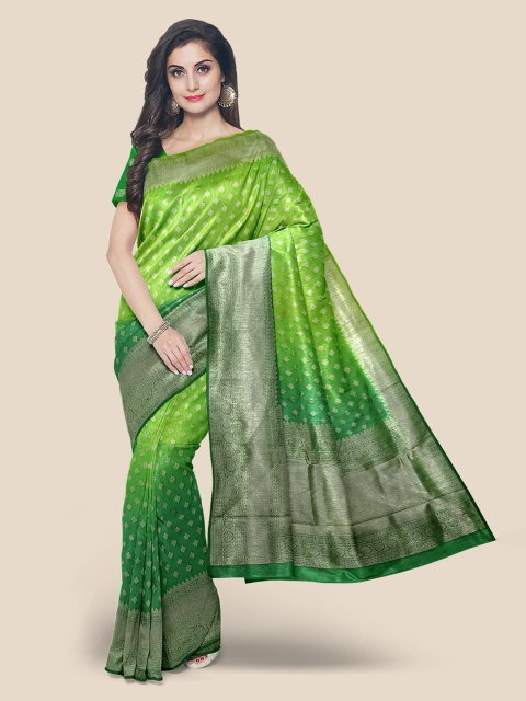 

Kalamandir Lime Green & Silver-Toned Ethnic Motifs Silk Blend Ready to Wear Saree