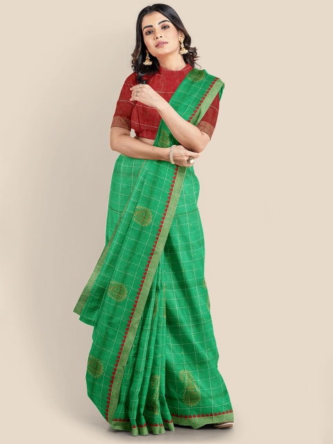 

Kalamandir Green & Red Checked Zari Saree