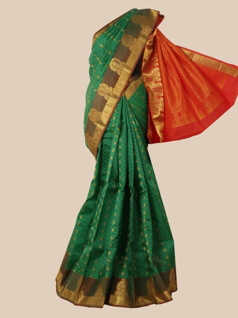

Pothys Green & Red Woven Design Zari Pure Silk Kanjeevaram Saree