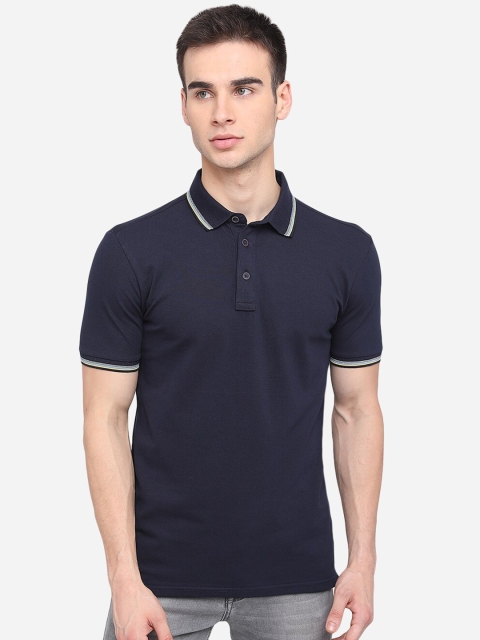 

JADE BLUE Men Navy Blue Polo Collar Slim Fit T-shirt
