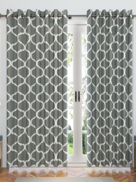 

Divine Casa Grey & White Set of 2 Ethnic Motifs Sheer Long Door Curtain