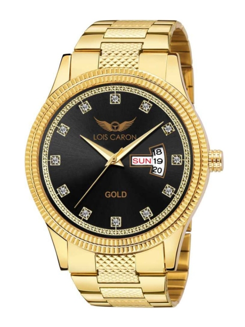 

LOIS CARON Men Black Embellished Dial & Gold Toned Stainless Steel Analogue Watch MLC-8411