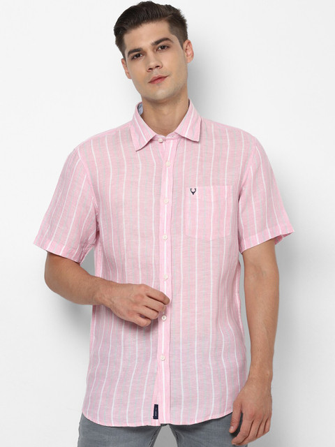

Allen Solly Men Pink Slim Fit Striped Linen Casual Shirt