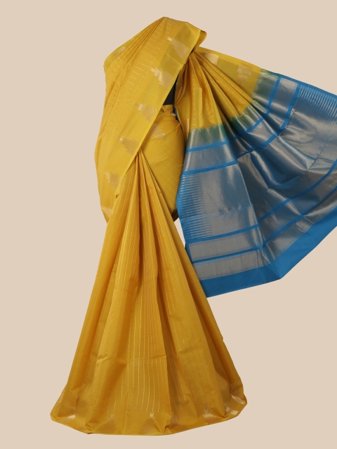 

Pothys Yellow & Blue Woven Design Pure Silk Kanjeevaram Saree