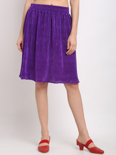 

NEUDIS Women Purple Solid Accordian Pleat Knee-Length Flared Skirt