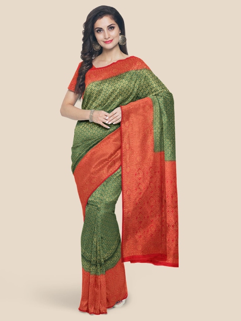 

Kalamandir Green & Red Ethnic Motifs Zari Silk Blend Banarasi Saree