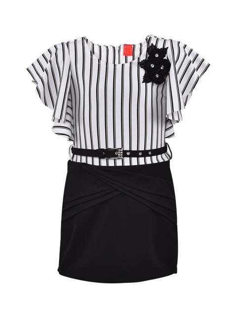 

Wish Karo White & Black Striped Scuba Sheath Dress