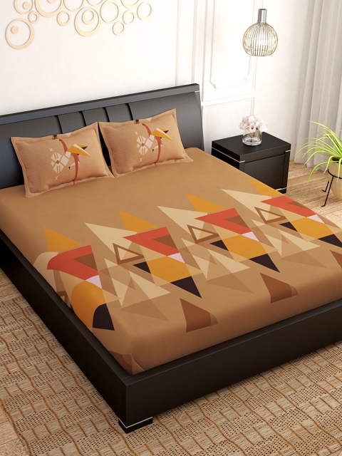 

PAVO Beige & Yellow Geometric 300 TC King Bedsheet with 2 Pillow Covers
