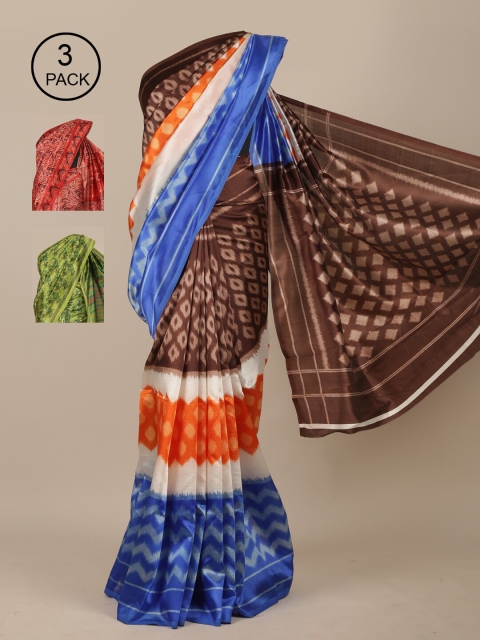 

Pothys Peach & Green Set of 3 Jute Silk Saree