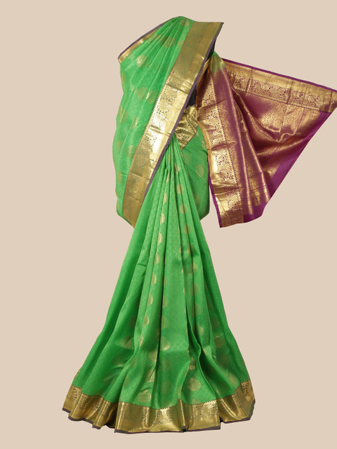 

Pothys Green & Purple Ethnic Motifs Zari Pure Silk Kanjeevaram Saree