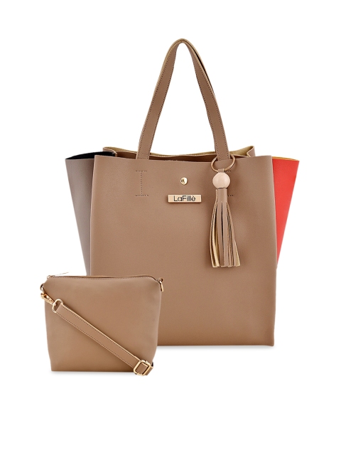 

LaFille Beige Solid Tote Bag