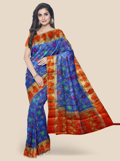 

Kalamandir Blue & Red Woven Design Zari Silk Blend Banarasi Saree