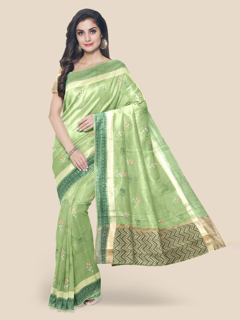 

Kalamandir Green & Gold-Toned Ethnic Motifs Cotton Blend Saree