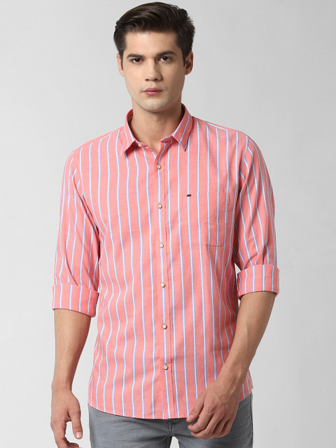 

Peter England Casuals Men Pink Slim Fit Multi Stripes Striped Casual Shirt