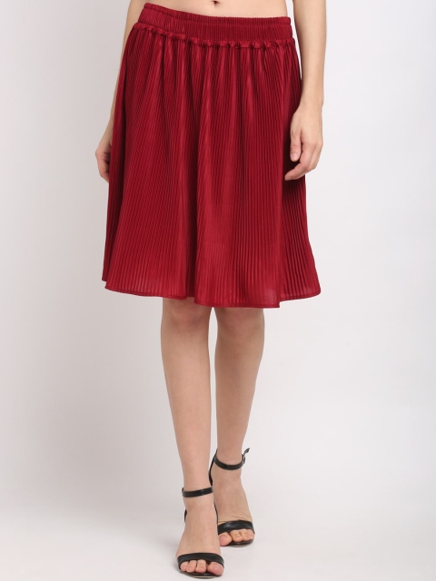 

NEUDIS Women Maroon Solid Accordion Pleat Flared Knee-Length Skirt