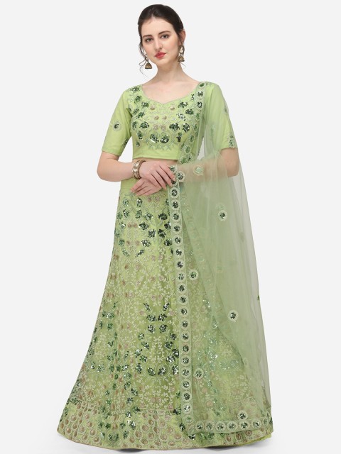 

JATRIQQ Women Green Net Embroidered Semi-Stitched Lehenga & Unstitched Blouse with Dupatta