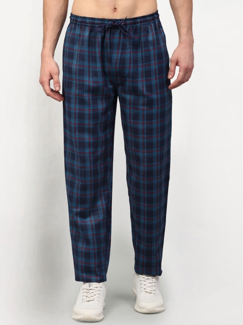 

JAINISH Men Blue Checked Slim-Fit Pure Cotton Track Pants
