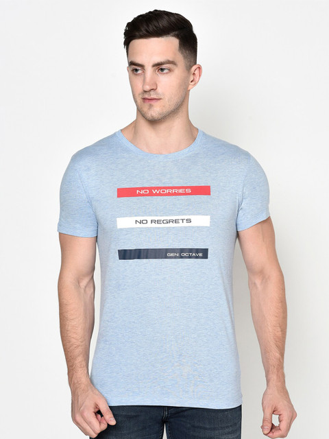 

Octave Men Blue & White Typography Printed T-shirt