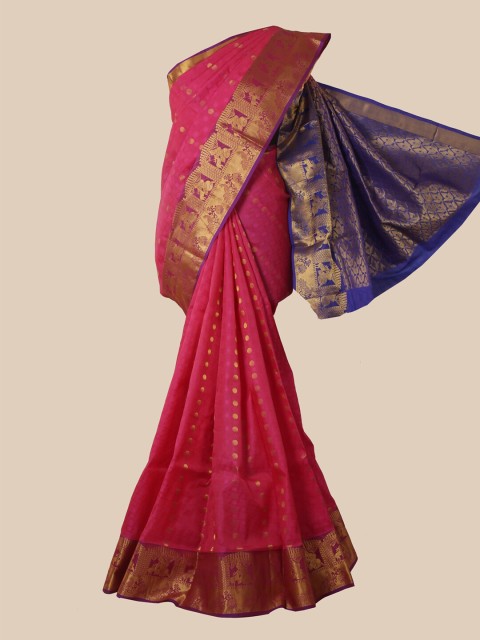 

Pothys Pink & Blue Woven Design Pure Silk Kanjeevaram Saree
