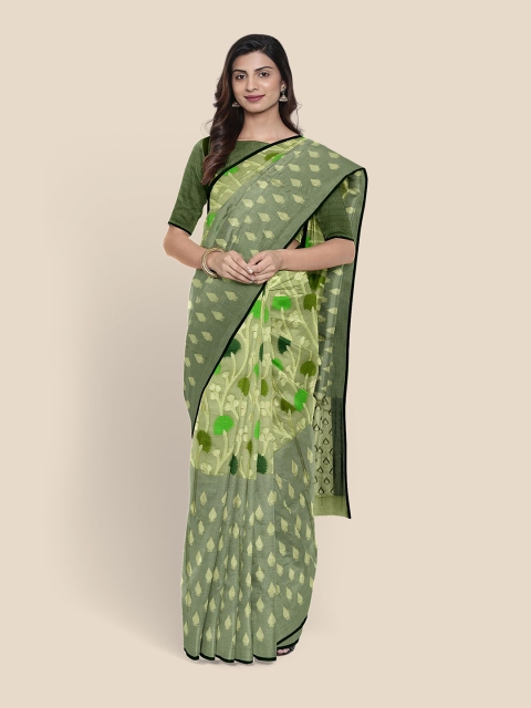

Kalamandir Green Floral Silk Blend Banarasi Saree