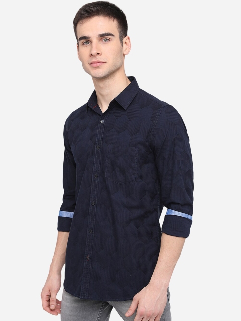 

JADE BLUE Plus Size Men Blue Slim Fit Cotton Casual Shirt