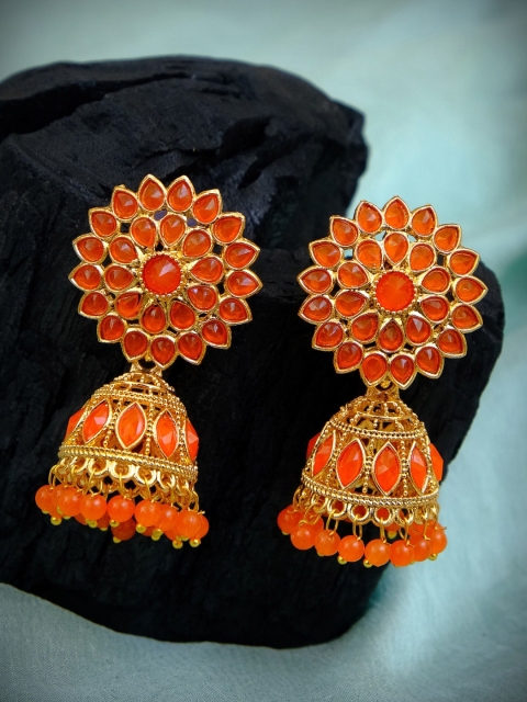 

Crunchy Fashion Gold-Plated & Orange Dome Shaped Jhumkas