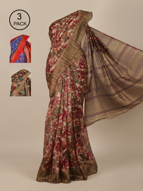 

Pothys Blue & Red Pack of 3 Jute Silk Sarees