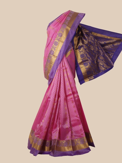 

Pothys Pink & Blue Ethnic Motifs Zari Pure Silk Kanjeevaram Saree