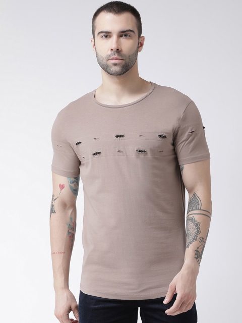 

Rex Straut Jeans Men Coffee Brown Cotton Slim Fit T-shirt