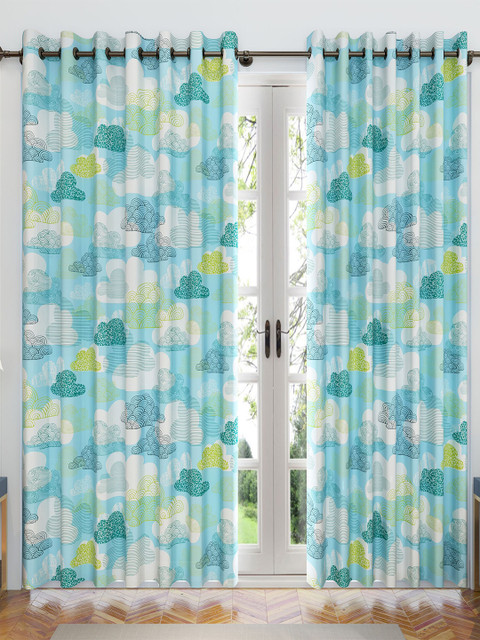 

Divine Casa Turquoise Blue & White Set of 2 Sheer Long Door Curtain