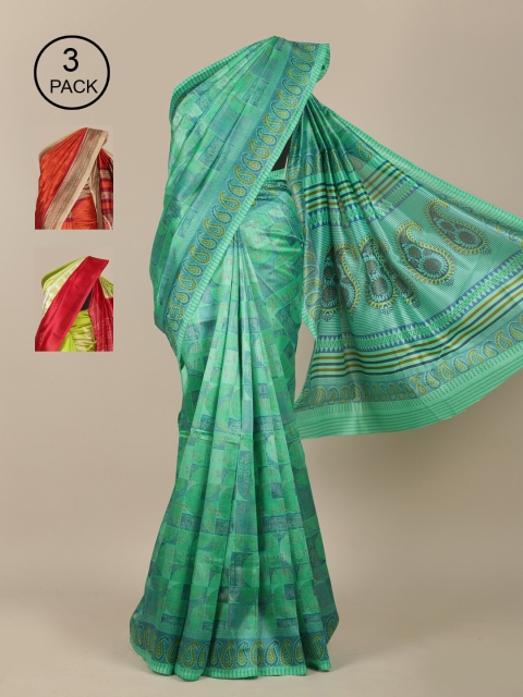 

Pothys Pack of 3 Ethnic Motifs Jute Silk Saree, Green