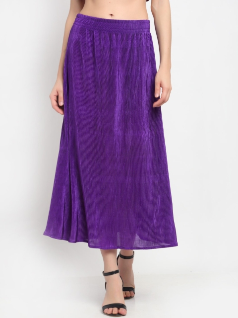 NEUDIS Women Purple Solid A-Line Maxi Skirt