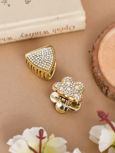 

Silvermerc Designs Women Gold & White Set of 2 Embellished Claw Clip