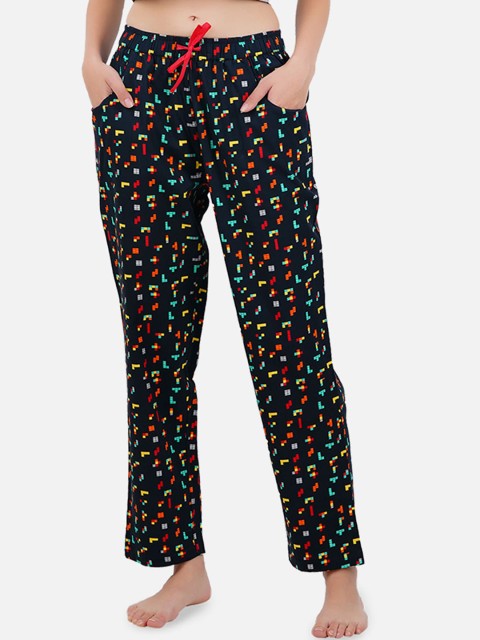 

Smugglerz Women Black & Blue Printed Cotton Lounge Pants