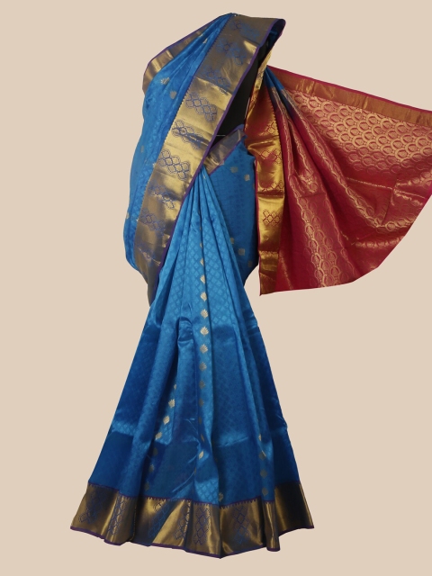 

Pothys Blue & Maroon Woven Design Pure Silk Kanjeevaram Saree
